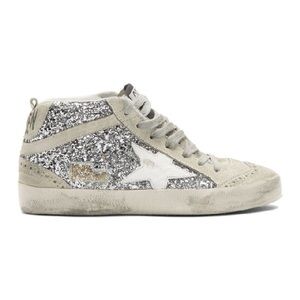 Golden goose mid star sneakers with silver glitter